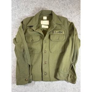 Vintage 50s US Army OG-108 Military Button Up Shirt Mens Green Wool Field Small